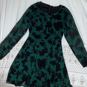 Green floral print dress.